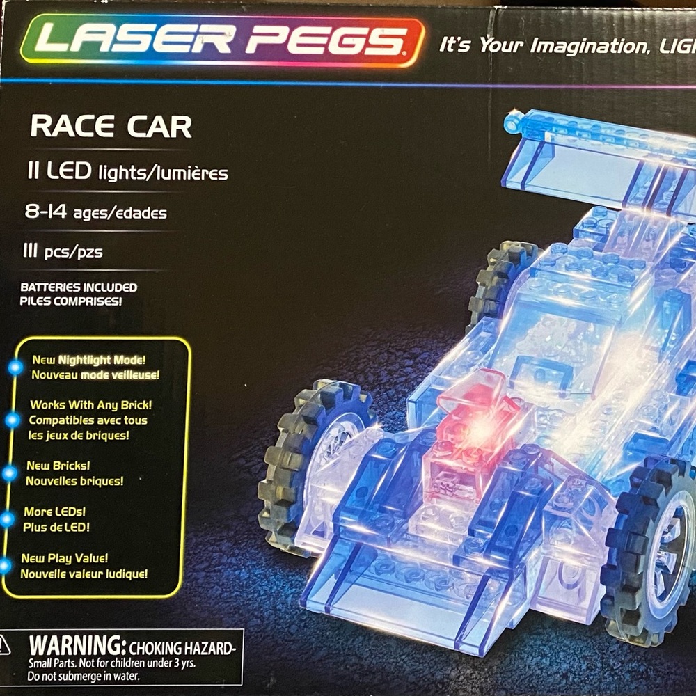 Race Car 8-in-1 Building Set Laser Pegs LED Lights Imagination Racing Kit